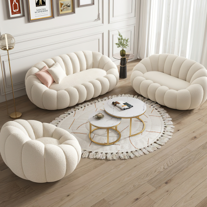 PUMPKIN SOFA โซฟาฟักทอง  โซฟา สไตน์นอร์ดิก โซฟานั่ง โซฟานวม โซฟาห้องนั่งเล่น สีขาว ทรงกลม มินิมอล COZY