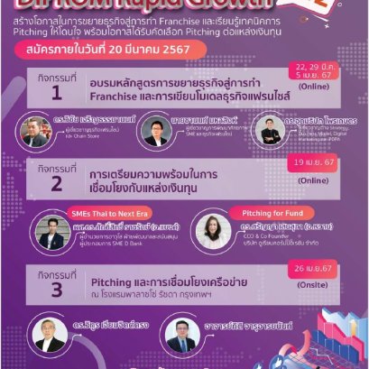 ฟรี! กองส่งเสริมผู้ประกอบการและธุรกิจใหม่ เชิญร่วมกิจกรรมพัฒนาสู่การเป็นผู้ประกอบการอัจฉริยะยกกำลัง 2