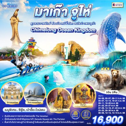 มาเก๊า จูไห่ Chimelong Ocean Kingdom ดูฉลามวาฬยักษ์ ส่องน้องหมีขั้วโลก 3 วัน 2 คืน *ไม่ลงร้าน*