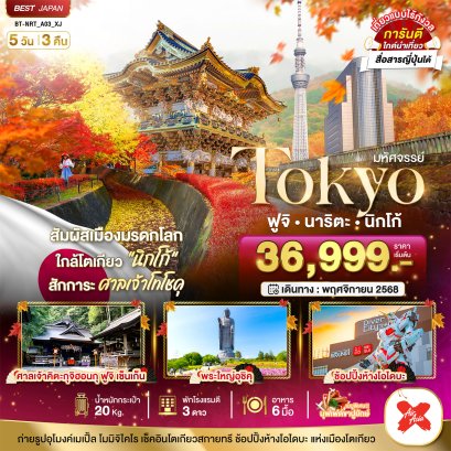 มหัศจรรย์ TOKYO ฟูจิ นาริตะ นิกโก้ 5 วัน 3 คืน