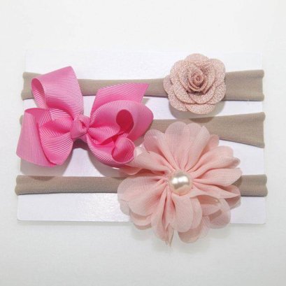 โบว์ 3 ชิ้นสำหรับเด็กผู้หญิง 4 ถึง 36 เดือน สีสันสดใส น่ารักยางยืด อีลาสติก 3Pcs/Set Flower Bows Soft Nylon Elastic Nebworn Baby Headband Cute Baby Girl