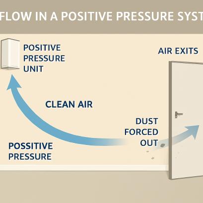 ระบบแรงดันบวก (Positive Pressure System) คือการสร้างแรงดันอากาศภายในห้องให้สูงกว่าภายนอก เพื่อดันฝุ่น