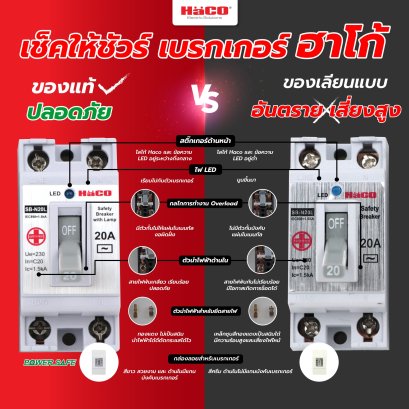 คำเตือน!! เช็คให้ชัวร์ เบรกเกอร์ ฮาโก้ของแท้ ปลอดภัย