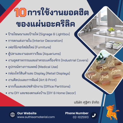 10 การใช้งานยอดฮิตของแผ่นอะคริลิค