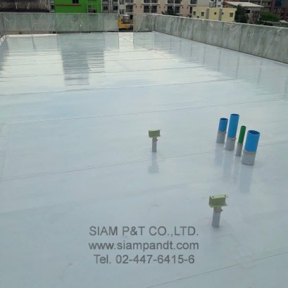 ติดตั้งระบบกันซึม EVALON WATERPROOF MEMBRANE  ร่วมกับ  ฉนวนกันความร้อน (XPS POLYSTYRENE FOAM) ขนาด 50 mm.