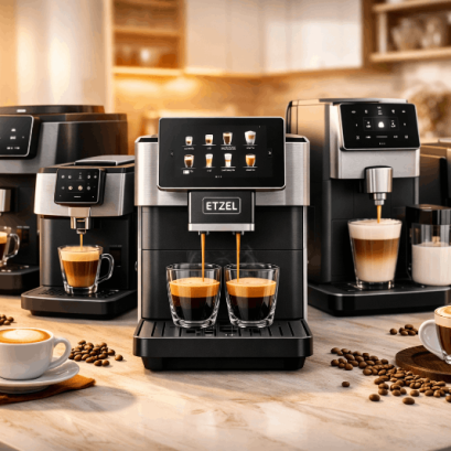 เครื่องชงกาแฟอัตโนมัติ ETZEL ชงเอสเพรสโซบนเคาน์เตอร์มุมกาแฟในบ้าน