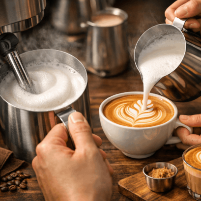 การตีฟองนมเนียนสำหรับทำลาเต้อาร์ตด้วยเครื่องตีฟองนม