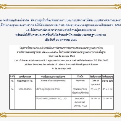 ประกาศแสดงตนตามมาตรฐานแรงงานไทย