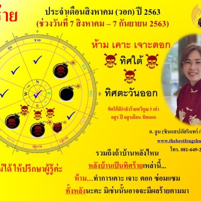 ทิศร้ายประจำเดือนสิงหาคม 2563