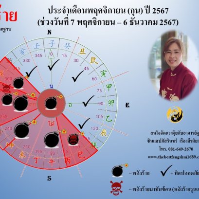 ทิศร้ายประจำเดือนพฤศจิกายน 2567