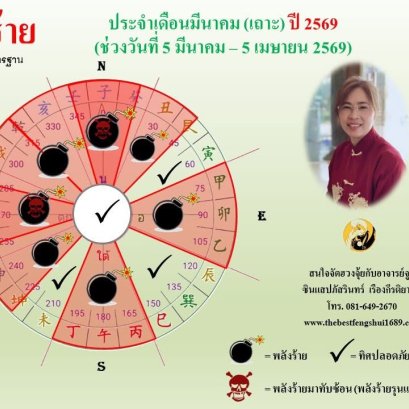 ทิศร้ายประจำเดือนมีนาคม 2569
