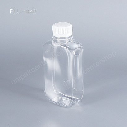 ขวดน้ำผลไม้ PET ใส แบนมน 200 cc พร้อมฝาขาว ปาก 30 mm
