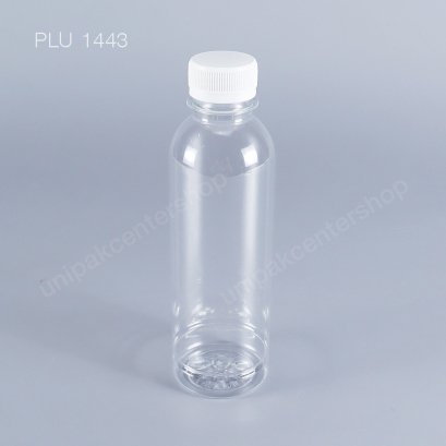ขวดน้ำผลไม้ PET กลมเรียบ 300 cc พร้อมฝาขาว ปาก 30 mm