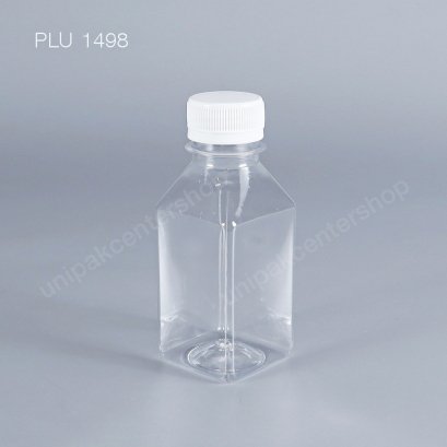 ขวดน้ำผลไม้ PET ใส ทรงเหลี่ยมเรียบ 150 cc / ฝาขาวปาก 30 มม.