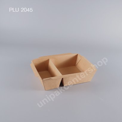 กล่องกระดาษคราฟท์ 2 ช่อง 1600 ml + ฝา PET ใส