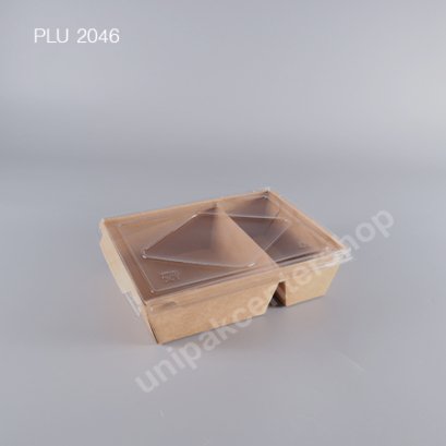 กล่องกระดาษคราฟท์ 2 ช่อง 2100 ml + ฝา PET