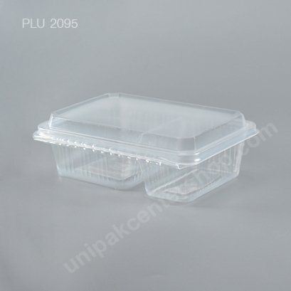 กล่องอาหาร 2 ช่อง PP ใส 650 ml + ฝาในตัว