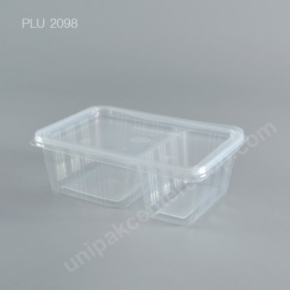 กล่องอาหาร 2 ช่อง PP ใส 750ml + ฝา PP ใส (E)