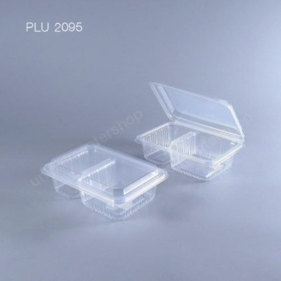 กล่องอาหาร 2 ช่อง PP ใส 650 ml + ฝาในตัว