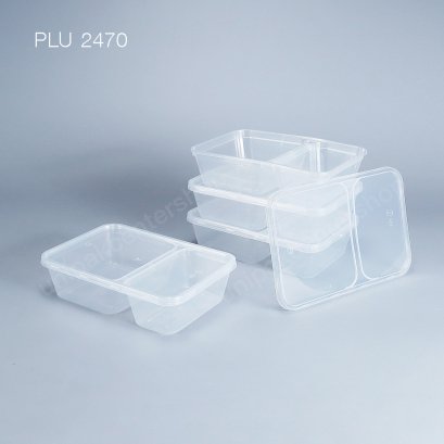 กล่องอาหาร PP ใส 2 ช่อง 500 ml + ฝา PP ใส