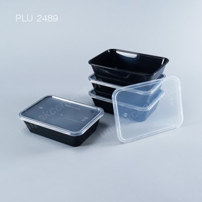 กล่องอาหาร PP ดำ 1 ช่อง 650 ml  + ฝา PP ใส