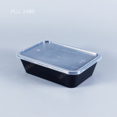 กล่องอาหาร 1 ช่อง  PP ดำ 650 ml  + ฝา PP ใส