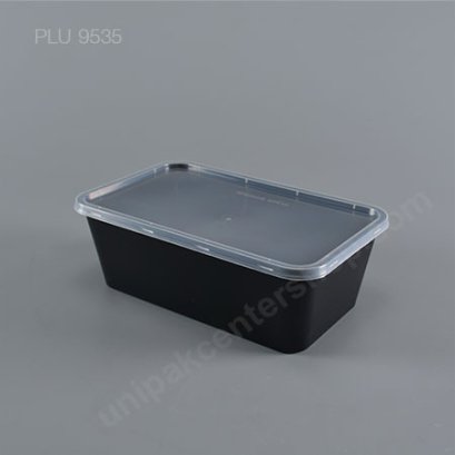 กล่องอาหาร 1 ช่อง PP ดำ (1200 ml) + ฝาใส