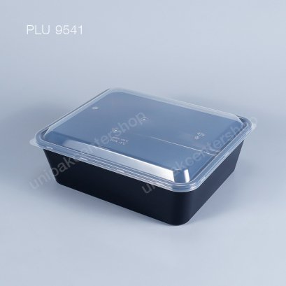 กล่องอาหารเหลี่ยม PP ดำ (2,750ml) + ฝาใส (ใส่ปลาทอด, อาหารชุดใหญ่, ทุเรียน)