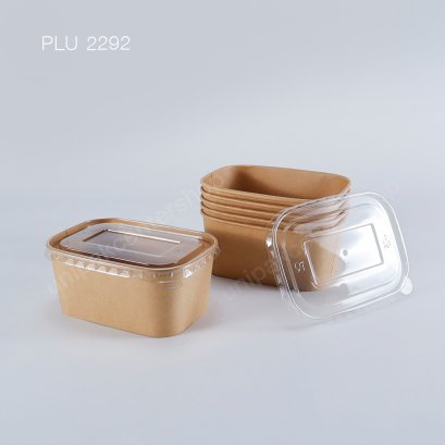 กล่องอาหารกระดาษคราฟท์ทรงรี 1000 ml + ฝา PET ใส