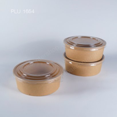 ถ้วยอาหารกระดาษคราฟท์กลม (XL) 1300 ml + ฝา PET ใส