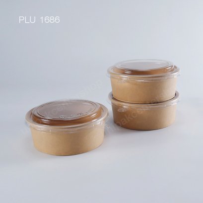 ถ้วยอาหารกระดาษคราฟท์กลม (S) 750 ml + ฝา PET ใส