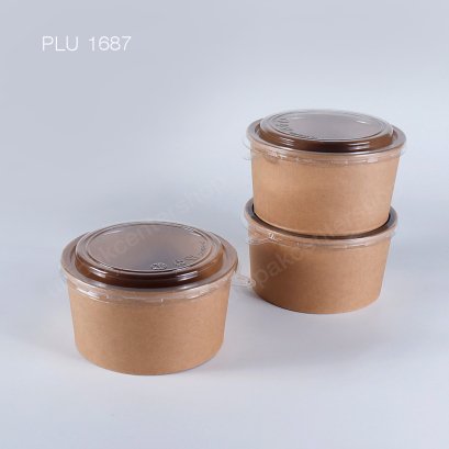 ถ้วยอาหารกระดาษคราฟท์กลม (M) 1000 ml + ฝา PET ใส