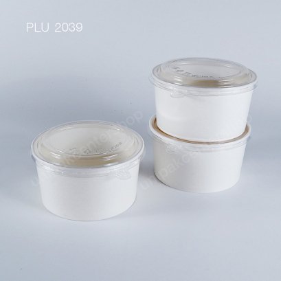 ถ้วยกระดาษกลมสีขาว (M) 1000 ml + ฝา PET ใส