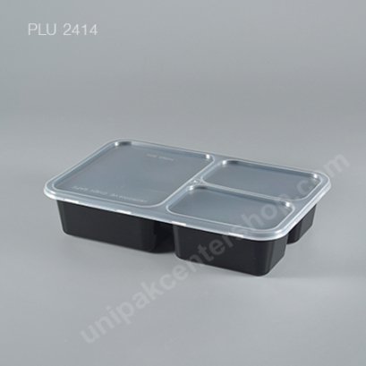 กล่องอาหาร PP ดำ 3 ช่อง 900 ml + ฝา PP ใส