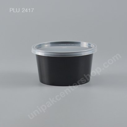 กล่องอาหารกลม PP ดำ 16 oz + ฝา PP ใส