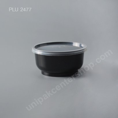 กล่องอาหารกลม PP ดำ 7 oz + ฝาใส