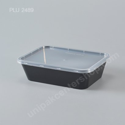 กล่องอาหาร PP ดำ 1 ช่อง 650 ml  + ฝา PP ใส