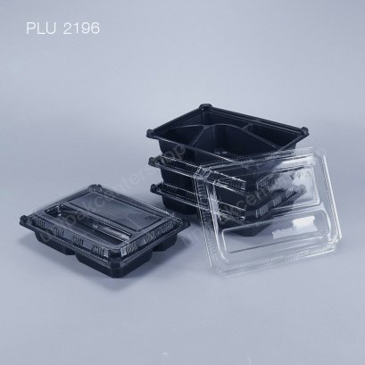 กล่องอาหาร 4 ช่อง PP สีดำ 750 ml + ฝา PET ใส