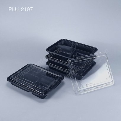กล่องอาหาร 5 ช่อง PP สีดำ  1000 ml + ฝา PET ใส