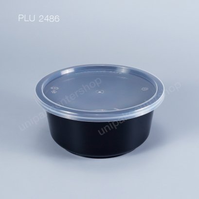 กล่องอาหารกลม PP ดำ 750 ml. + ฝาใส