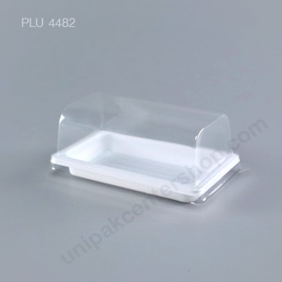 กล่องเค้ก แยมโรล ทรงเหลี่ยม ฐานขาว+ฝาใส (Rectangular Cake Roll Box) E87
