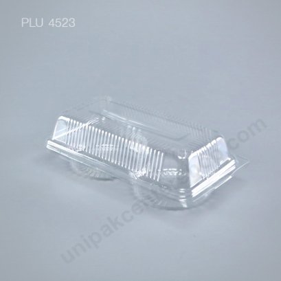 กล่องเบเกอรี่ใส PET (E32)  2 ช่อง ฝาในตัว