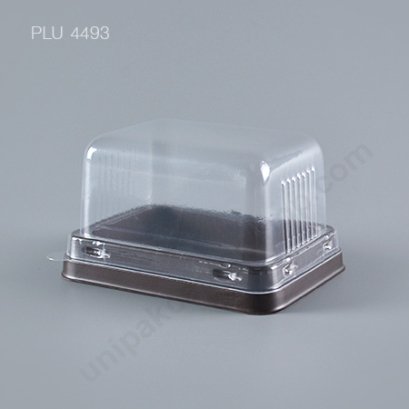 กล่องเค้ก แยมโรล 4 ชิ้น ทรงเหลี่ยม ฐานน้ำตาล+ฝาใส (Rectangular Cake Roll Box) E69