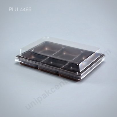 กล่องขนมเปี๊ยะ โมจิ วุ้น 6 ช่อง ฐานน้ำตาล + ฝา (Mochi Box) E82