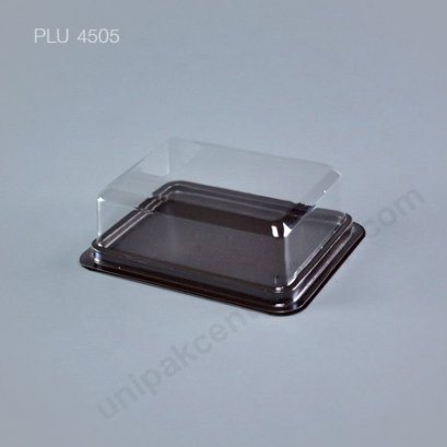 กล่องเค้ก แยมโรล เอแคลร์ ทรงเหลี่ยม ฐานน้ำตาล+ฝาใส (Rectangular Cake Roll Box) E106