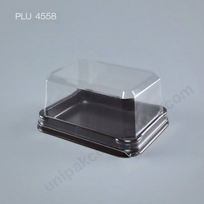กล่องเบเกอรี่เหลี่ยมฐานสีน้ำตาล PS + ฝาทรงสูง PET ใส
