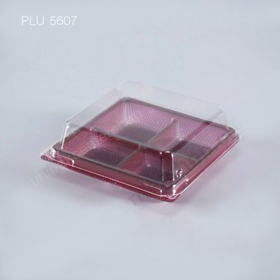กล่องขนมเปี๊ยะ โมจิ วุ้น 4 ช่อง ฐาน PS น้ำตาล + ฝาสูง (TP-38)