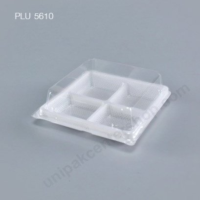 กล่องขนมเปี๊ยะ, โมจิ, วุ้น 4 ช่อง ฐาน PS ขาว  + ฝาสูง  (TP-38)
