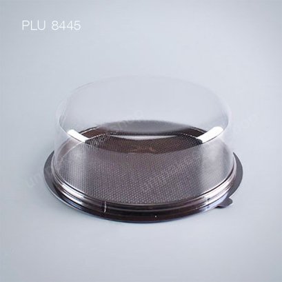 กล่องเค้กกลม PS  2 ปอนด์ ฐานน้ำตาล + ฝา PET ใส
