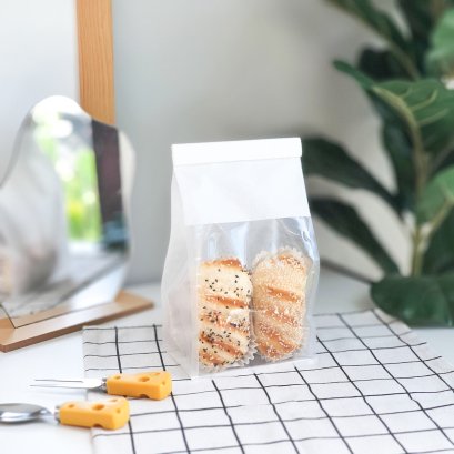 ถุงขนมปังพลาสติกใสเคลือบขาว Size S